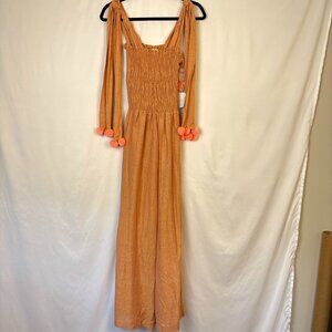 NWT Sundress Pippa Jumpsuit Women’s Medium Orange Glitter Pom Pom Tie Shoulder